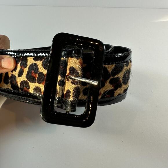 Avignon Women's Belt Genuine Leather, Faux Leopard, Patent Detail Wide USA Made - Picture 3 of 6